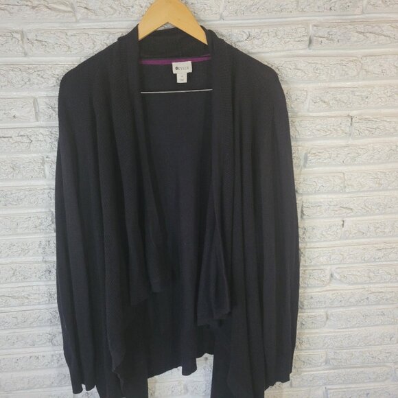 Stylus Women Sweater 3x Plus Cardigan Open Black Asymmetric Cotton Blend SWE53E - Picture 4 of 10